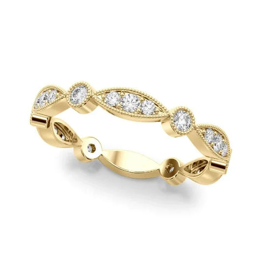 Round Brilliant Cut Lab Grown Milgrain Diamond Wedding Band 0.33CTW 14K - Devine & Co.