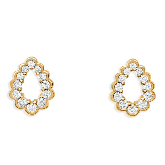 Scallop Droplette Cubic Zirconia Gold Diamond Stud Earrings Yellow Plated Silver - Devine & Co.