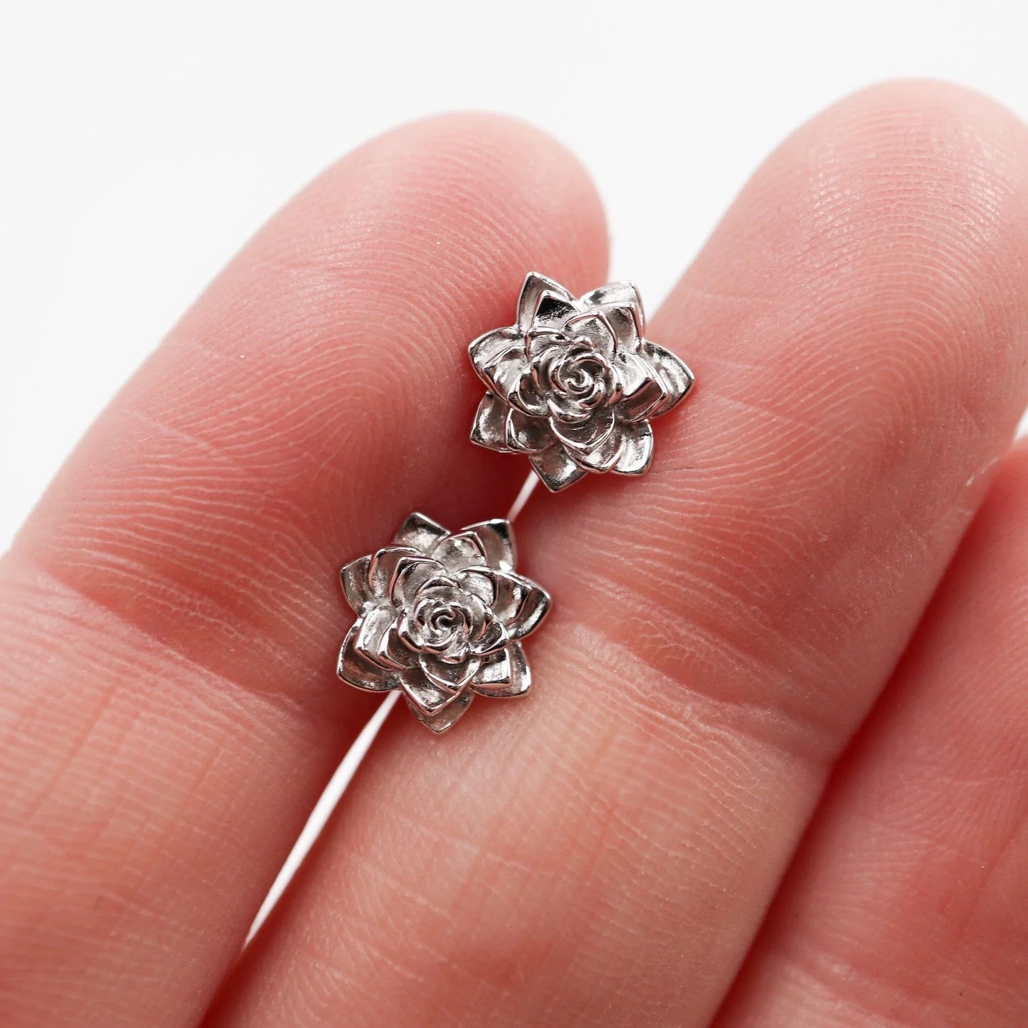 Succulent Post 9mm Rhodium Plated Sterling Silver Stud Earrings - Devine & Co.