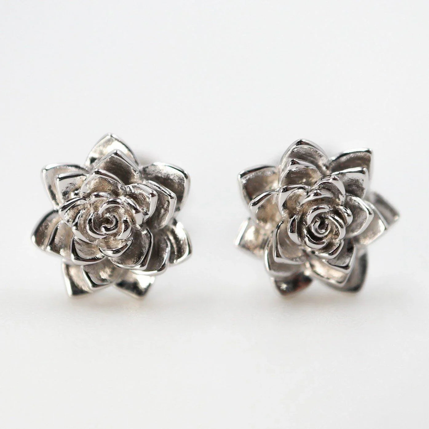 Succulent Post 9mm Rhodium Plated Sterling Silver Stud Earrings - Devine & Co.