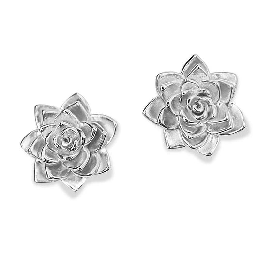 Succulent Post 9mm Rhodium Plated Sterling Silver Stud Earrings - Devine & Co.