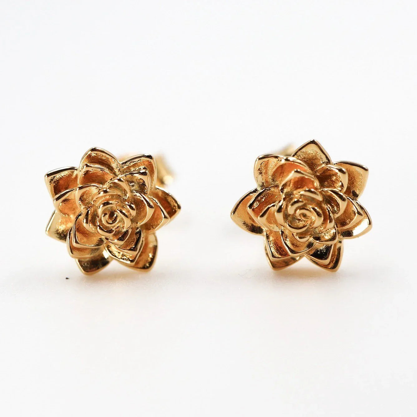 Succulent Post Small Gold Stud Earrings 9mm Yellow Plated Sterling Silver - Devine & Co.