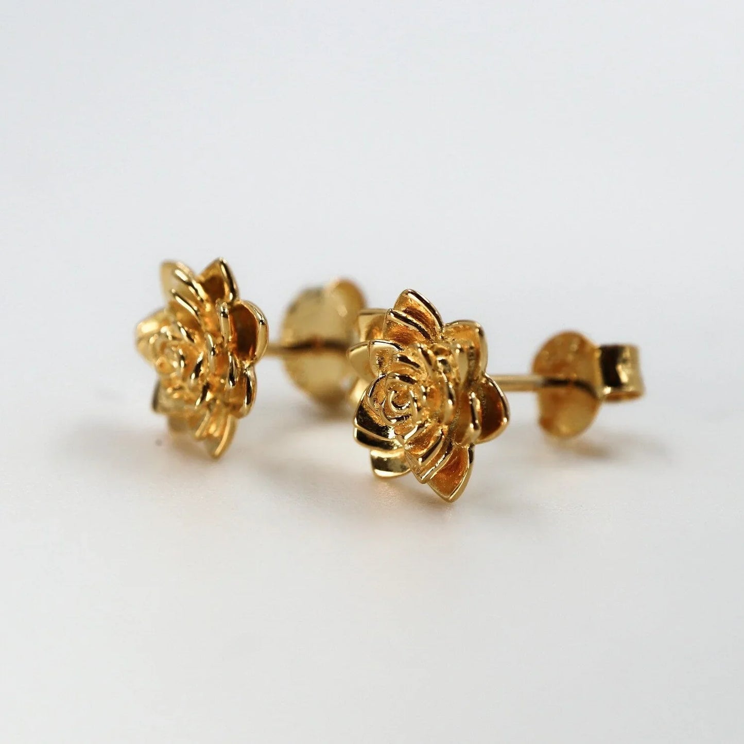 Succulent Post Small Gold Stud Earrings 9mm Yellow Plated Sterling Silver - Devine & Co.