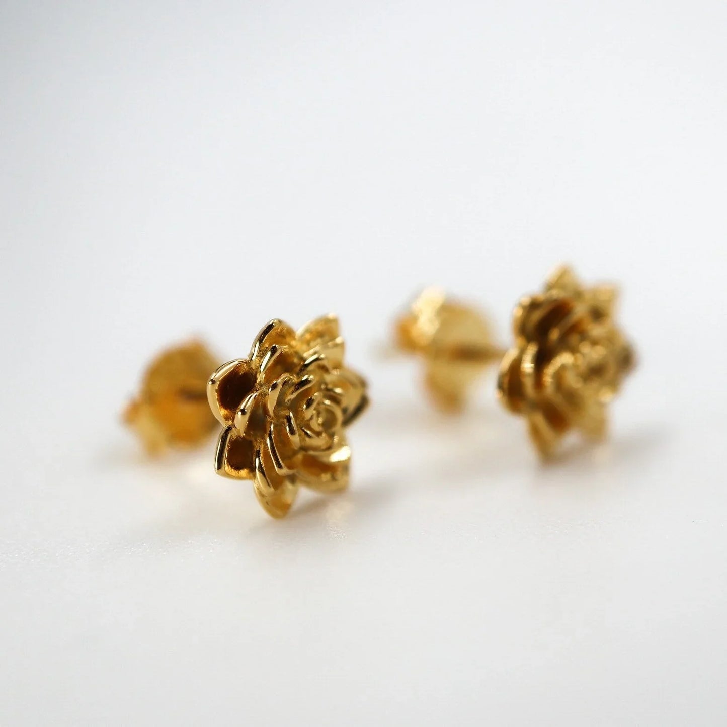 Succulent Post Small Gold Stud Earrings 9mm Yellow Plated Sterling Silver - Devine & Co.
