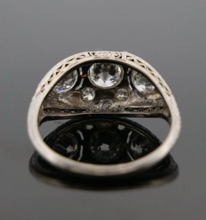 1920s Art Deco Old European Cuts Handmade Filigree 2.00CTW Platinum Diamond Ring