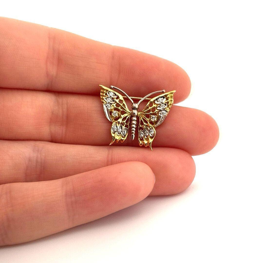 Estate 18K & 14K Yellow Gold Natural 20CTW Diamond Handmade Butterfly Brooch - Devine & Co.