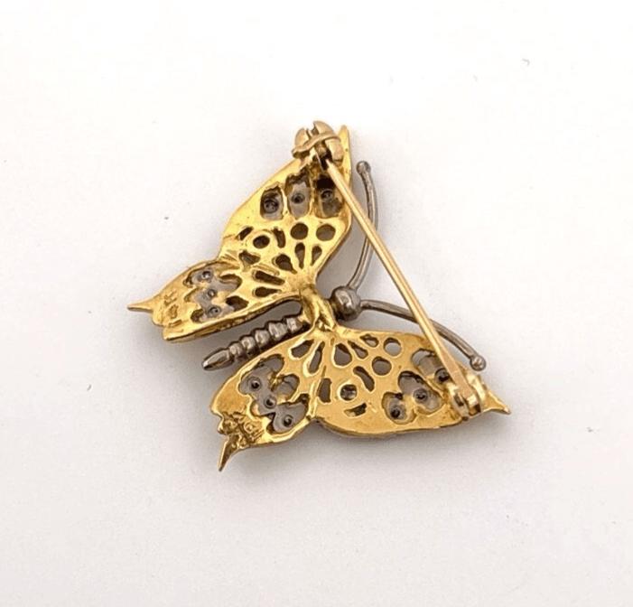 Estate 18K & 14K Yellow Gold Natural 20CTW Diamond Handmade Butterfly Brooch - Devine & Co.