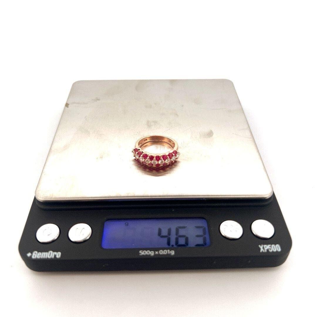 Estate Natural Round Ruby & Diamond 14K Rose Gold Three Row Band Size 6.25 - Devine & Co.
