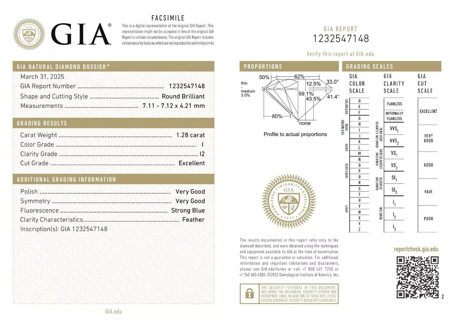 GIA Certified 1.28ct Round Natural Brilliant Cut Loose Diamond - Devine & Co.