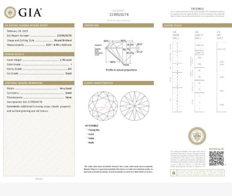 GIA Certified 2.78ct Round Natural Brilliant Cut Loose Diamond - Devine & Co.