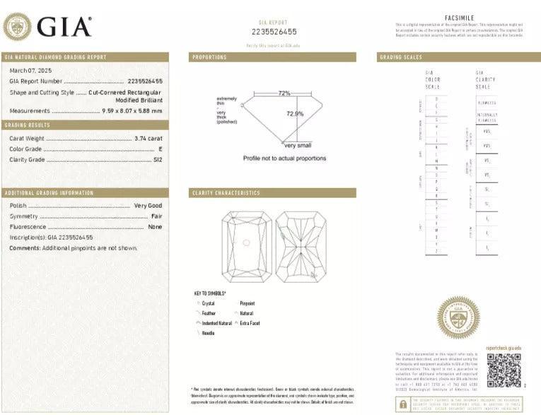 GIA Certified Loose 3.74ct Radiant Cut Natural Diamond E - SI2 - Devine & Co.