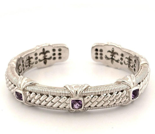 Judith Ripka Amethyst 5mm Hinged 50g Fits 9in Sterling Silver Cuff Bracelet - Devine & Co.