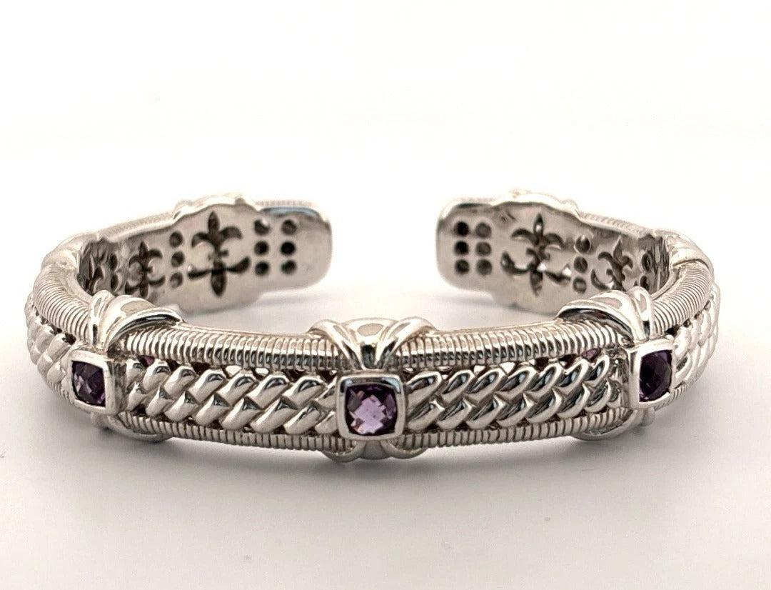 Judith Ripka Amethyst 5mm Hinged 50g Fits 9in Sterling Silver Cuff Bracelet - Devine & Co.