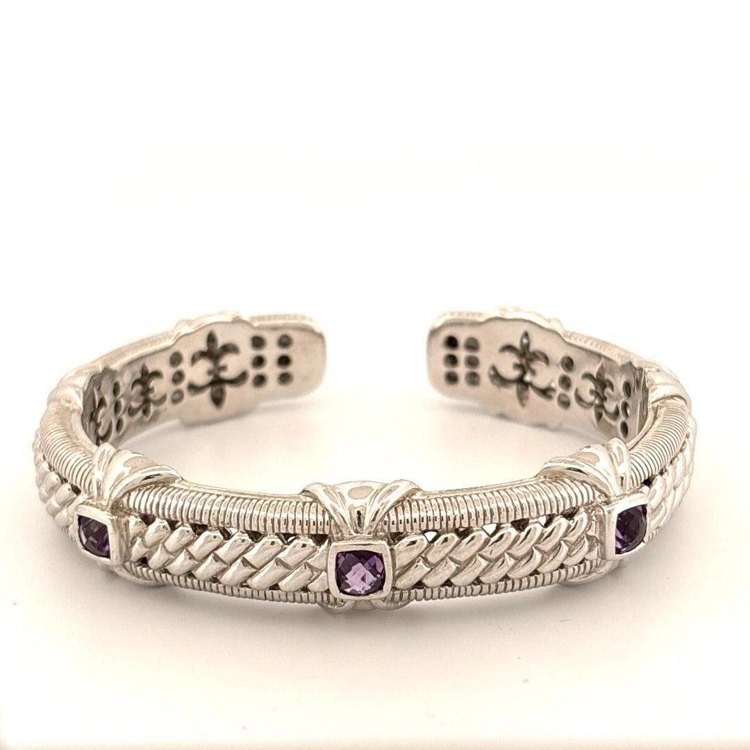 Judith Ripka Amethyst 5mm Hinged 50g Fits 9in Sterling Silver Cuff Bracelet - Devine & Co.