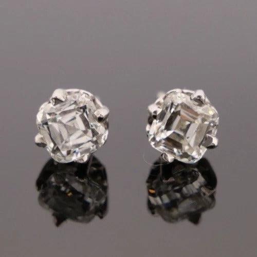 Natural Asscher Cut Diamond 14K White Gold 2.00ctw SI1–SI2 H-I Stud Earrings - Devine & Co.