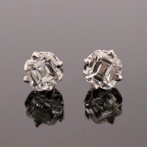 Natural Asscher Cut Diamond 14K White Gold 2.00ctw SI1–SI2 H-I Stud Earrings - Devine & Co.