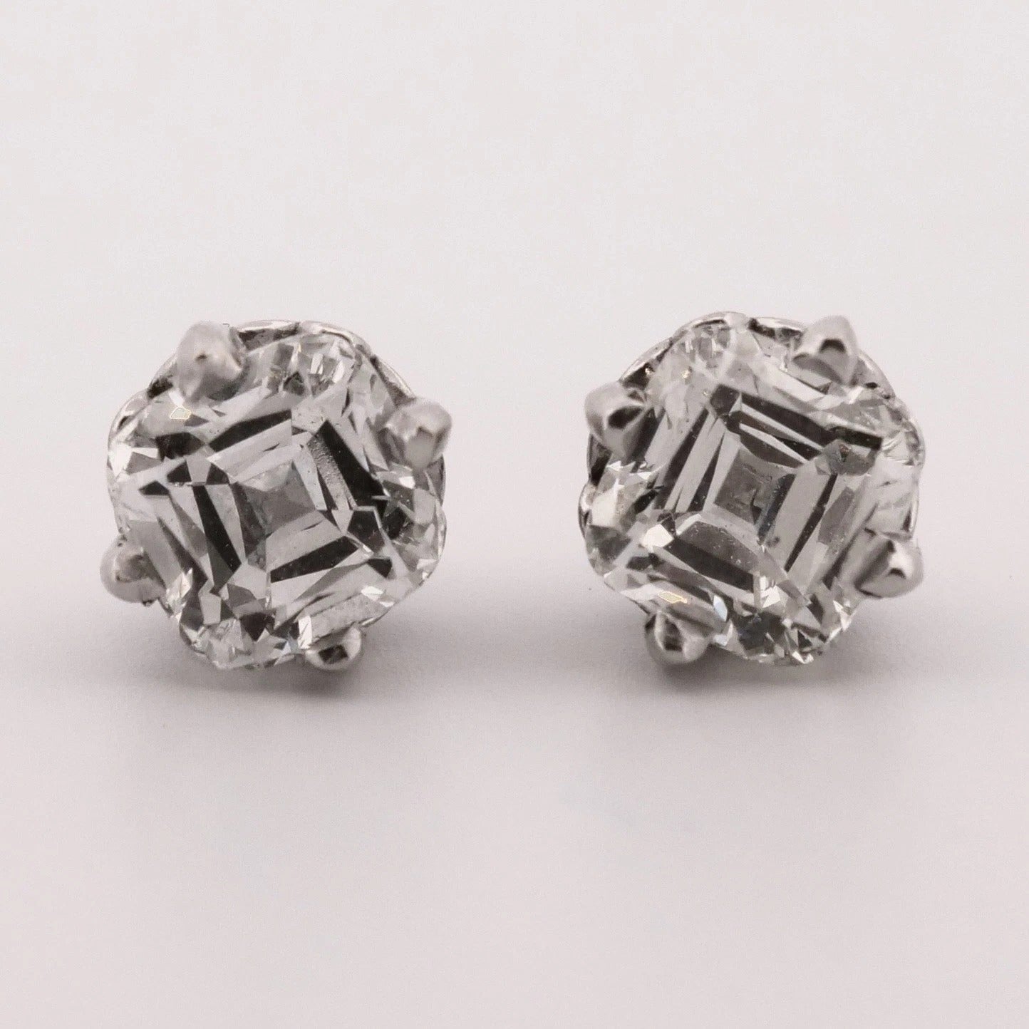 Natural Asscher Cut Diamond 14K White Gold 2.00ctw SI1–SI2 H-I Stud Earrings - Devine & Co.