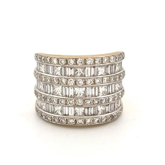 Natural Diamond Princess, Baguette, Round 3.5CTW 14K White VS F-G Wide Band Ring - Devine & Co.