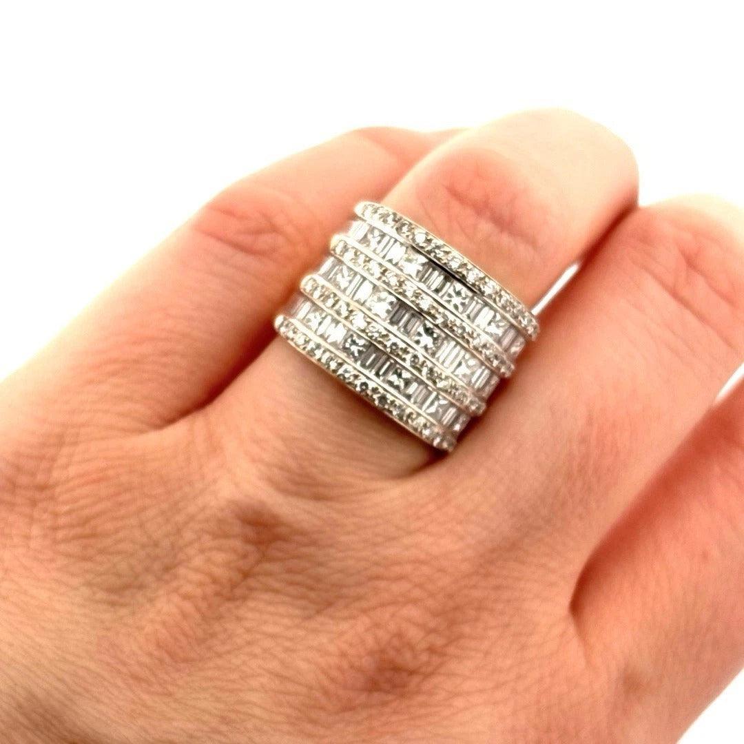 Natural Diamond Princess, Baguette, Round 3.5CTW 14K White VS F-G Wide Band Ring - Devine & Co.