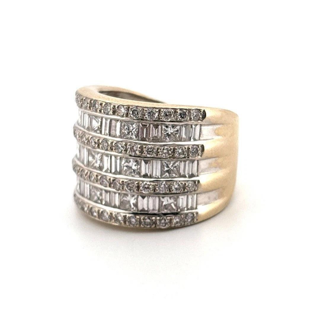 Natural Diamond Princess, Baguette, Round 3.5CTW 14K White VS F-G Wide Band Ring - Devine & Co.