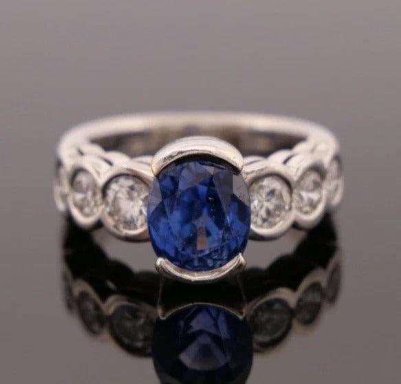 Natural Oval Sapphire Diamond 18K Gold 2.75ctw Sapphire 1.00ctw Dia Ring Size 5 - Devine & Co.
