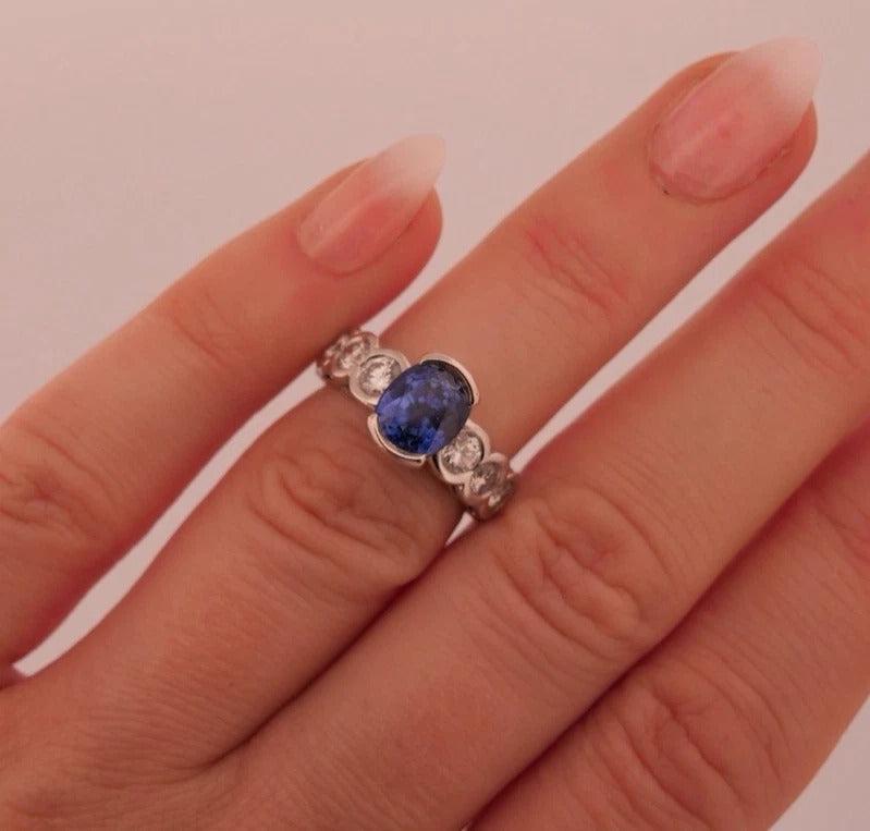 Natural Oval Sapphire Diamond 18K Gold 2.75ctw Sapphire 1.00ctw Dia Ring Size 5 - Devine & Co.