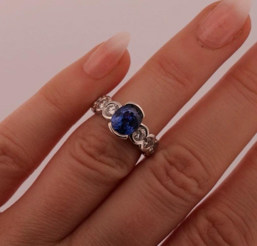 Natural Oval Sapphire Diamond 18K Gold 2.75ctw Sapphire 1.00ctw Dia Ring Size 5 - Devine & Co.