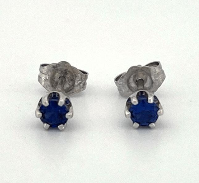 Natural Round Blue 0.50ctw Sapphire 14K White Gold 3.50mm Stud Earrings - Devine & Co.