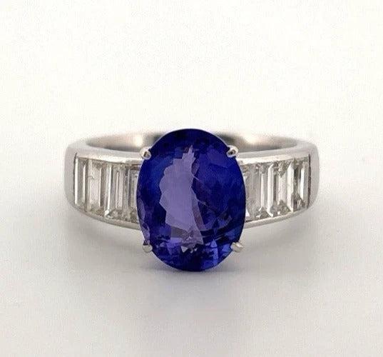 Oval Natural 2.79CT 18K/14K White Gold Tanzanite & Baguette Diamond Ring Size 7 - Devine & Co.