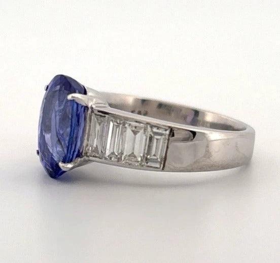Oval Natural 2.79CT 18K/14K White Gold Tanzanite & Baguette Diamond Ring Size 7 - Devine & Co.