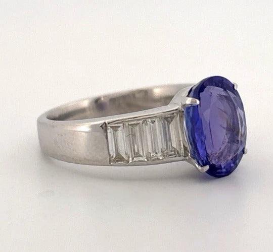 Oval Natural 2.79CT 18K/14K White Gold Tanzanite & Baguette Diamond Ring Size 7 - Devine & Co.