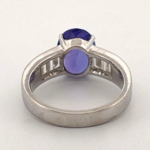 Oval Natural 2.79CT 18K/14K White Gold Tanzanite & Baguette Diamond Ring Size 7 - Devine & Co.