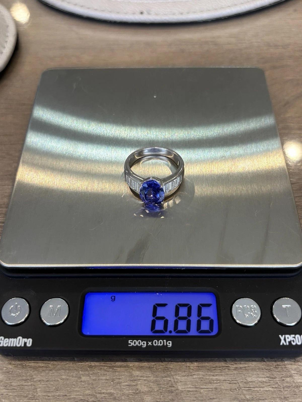 Oval Natural 2.79CT 18K/14K White Gold Tanzanite & Baguette Diamond Ring Size 7 - Devine & Co.