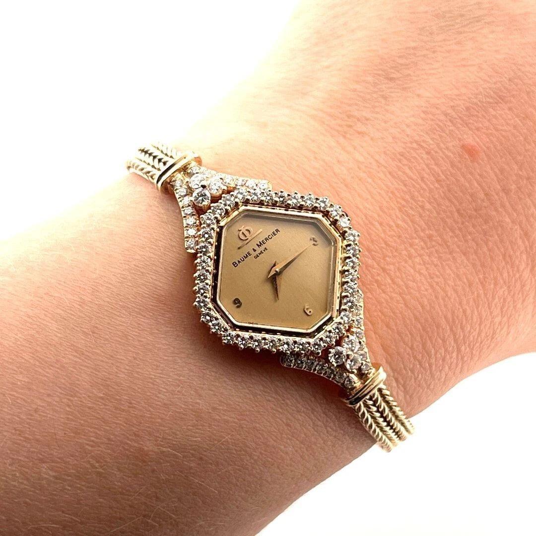 Rare Vintage Baume & Mercier Ladies 14K Yellow Gold 1.50CTW Diamond Quartz Watch - Devine & Co.