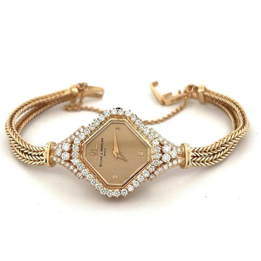 Rare Vintage Baume & Mercier Ladies 14K Yellow Gold 1.50CTW Diamond Quartz Watch - Devine & Co.