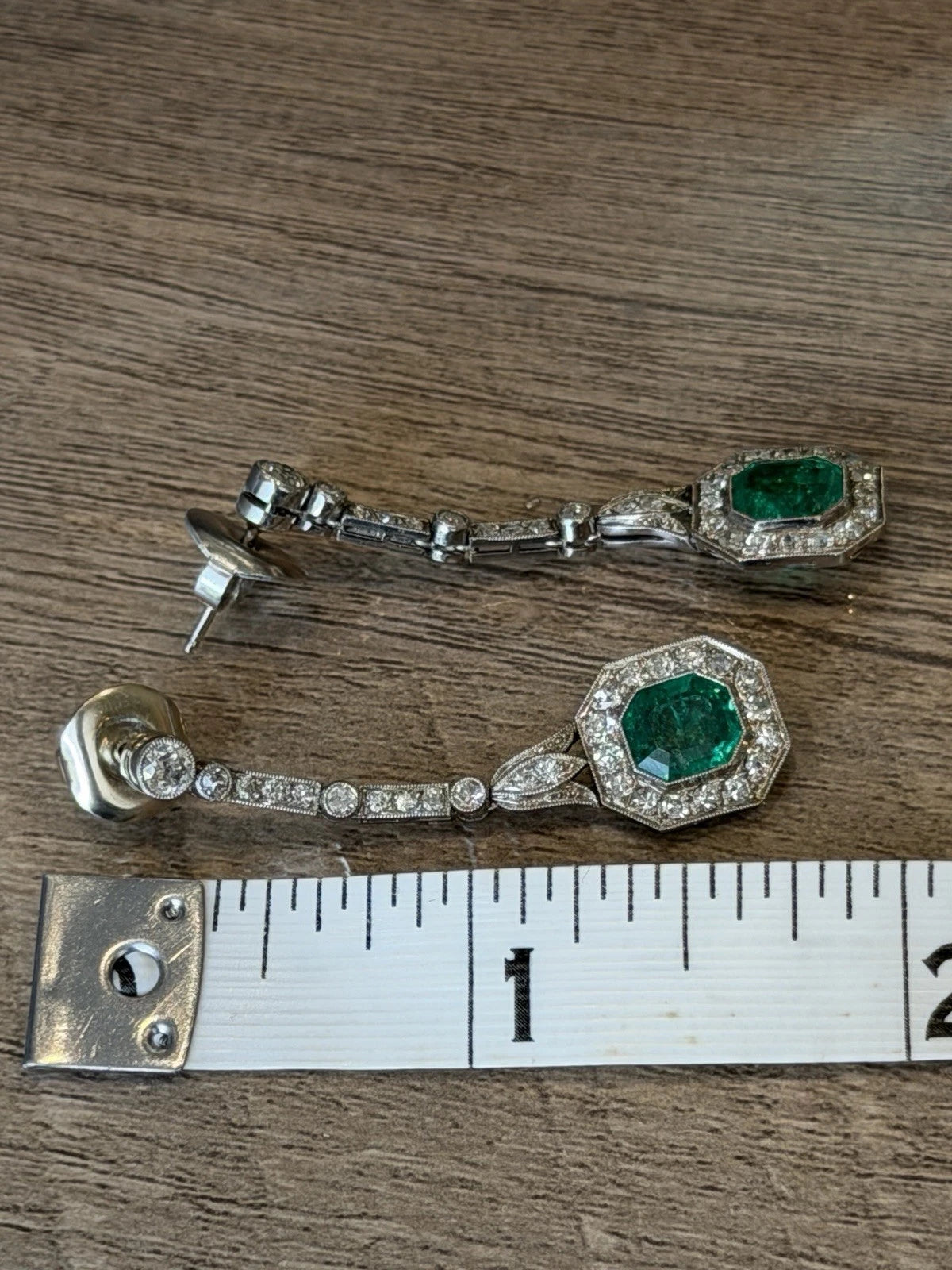 Colombian Emerald and Diamond Platinum Drop Earrings GIA Jewelry Report Certified, secondary angle