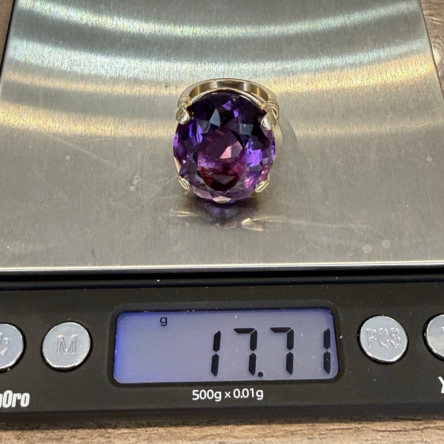 Vintage 14K Yellow Gold Large Oval Amethyst Cocktail Ring ~50ct, 17.7g