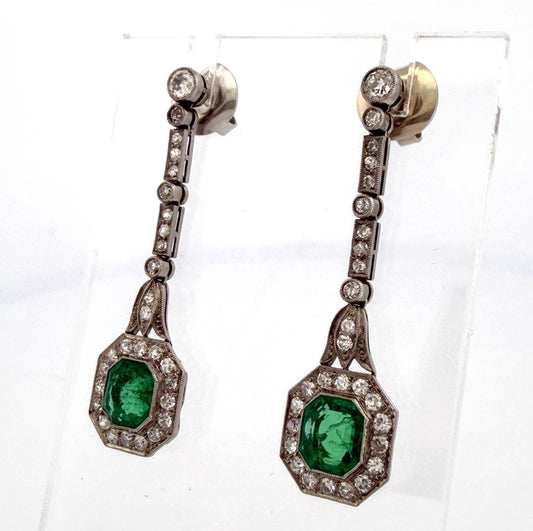 Colombian Emerald and Diamond Platinum Drop Earrings GIA Jewelry Report Certified, alternate view