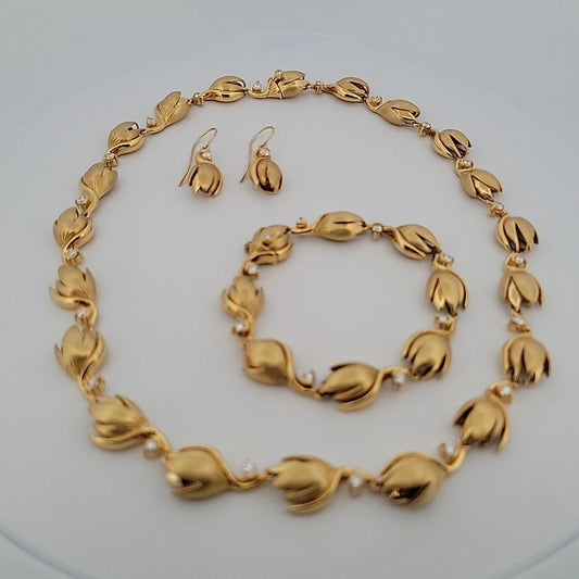 Na Hoku 18K Yellow Gold Pikake Diamond Necklace, Bracelet & Earrings Set 117.8gr