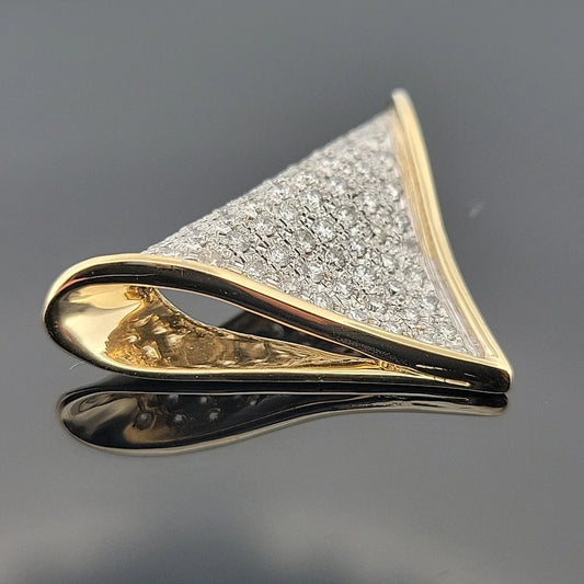 14K Two-Tone Omega Necklace 18 Reversible Italy Pave Diamond Slide 1.55ctw