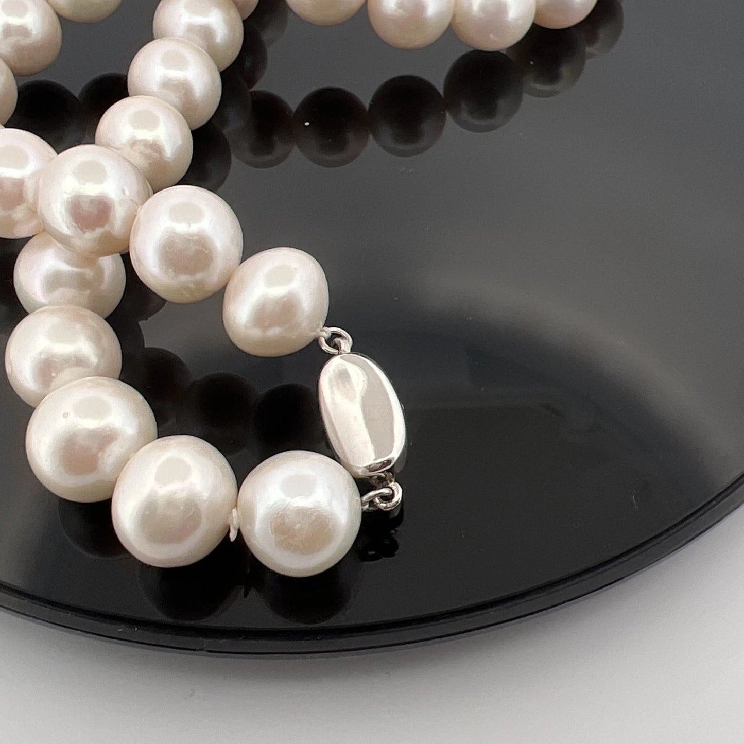 Cultured Pearl Necklace Strand Near Round/Oblong Silver Clasp 17" 11.8-13.4mm