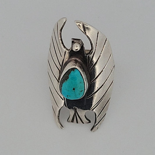 Vintage Sterling Silver Eagle Ring with Turquoise Size 7 by Devine & Co — detail view