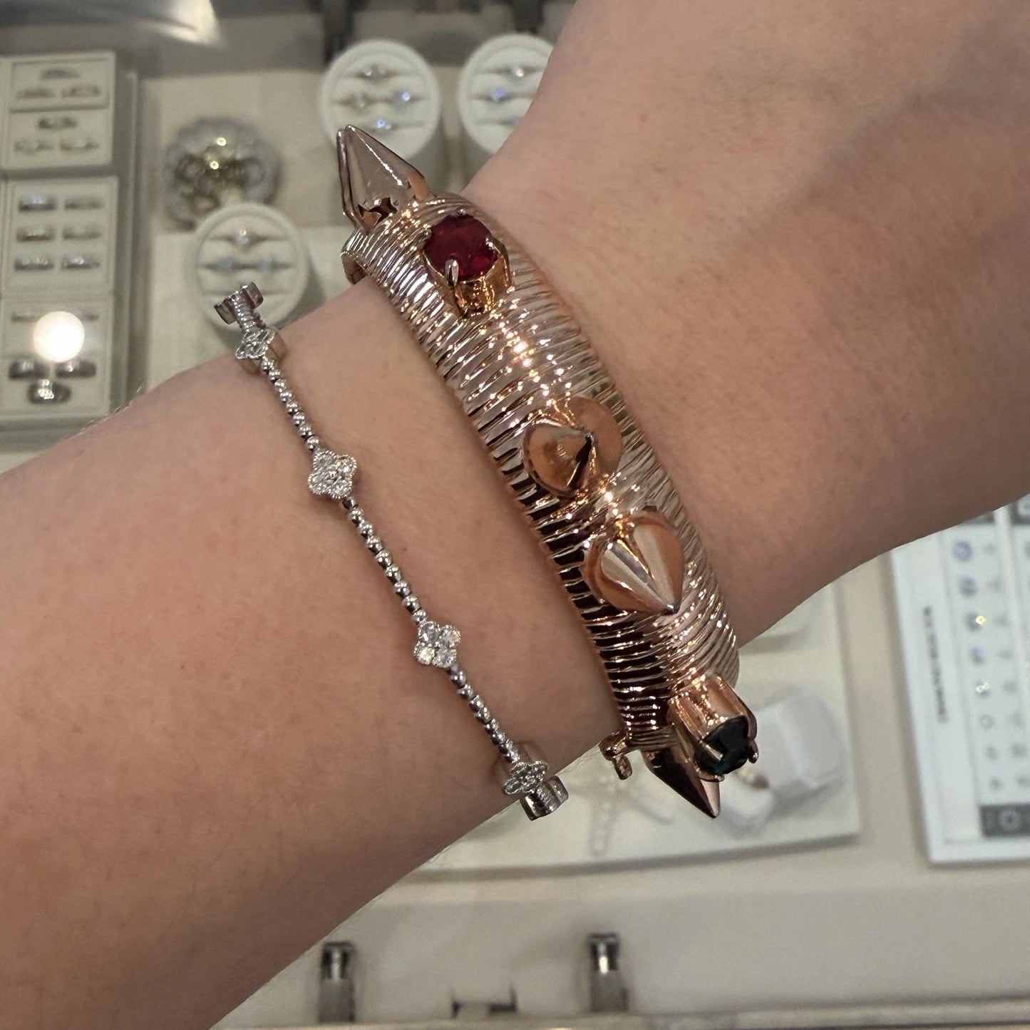Mawi London Multicolor Crystal & Spike Embedded Cuff Magnetic Bracelet 73g