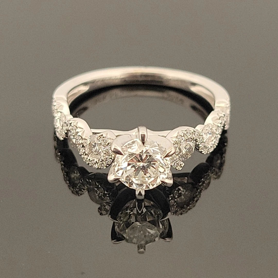 14KW Gold Diamond Engagement Ring EGL 0.80ct G/VS1, Pave Twist Shoulders 0.54ct by Devine & Co — setting detail