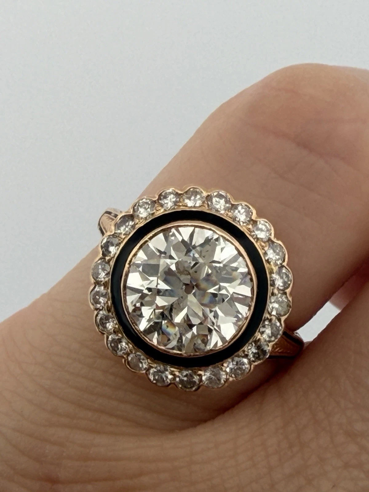 Vintage 3.00ctw Natural Diamond Circular Brilliant Halo Ring GIA Report 14K/15K, secondary angle