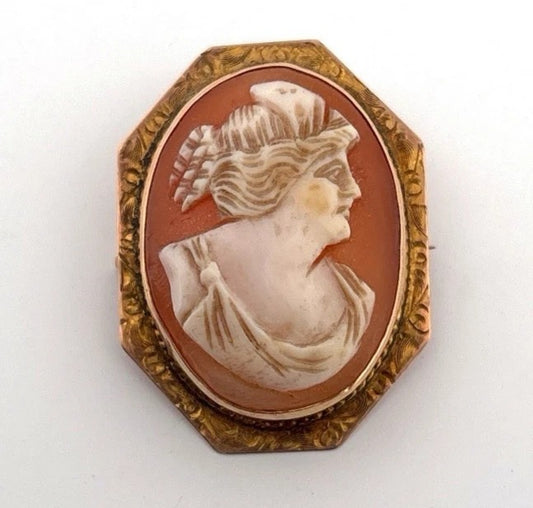 Vintage Shell Cameo 10K Gold Frame 5.08g Brooch Pendant 3cm x 2.5cm