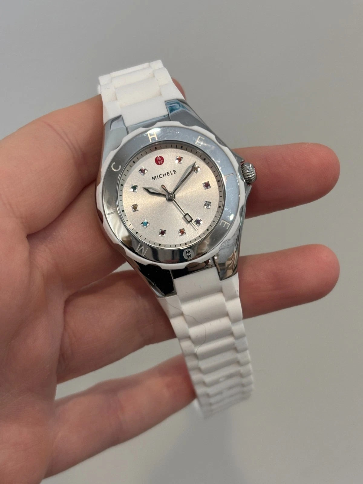 Michele Tahitian White Steel Silicone Box & Card MW12P000001 Jelly Bean Watch
