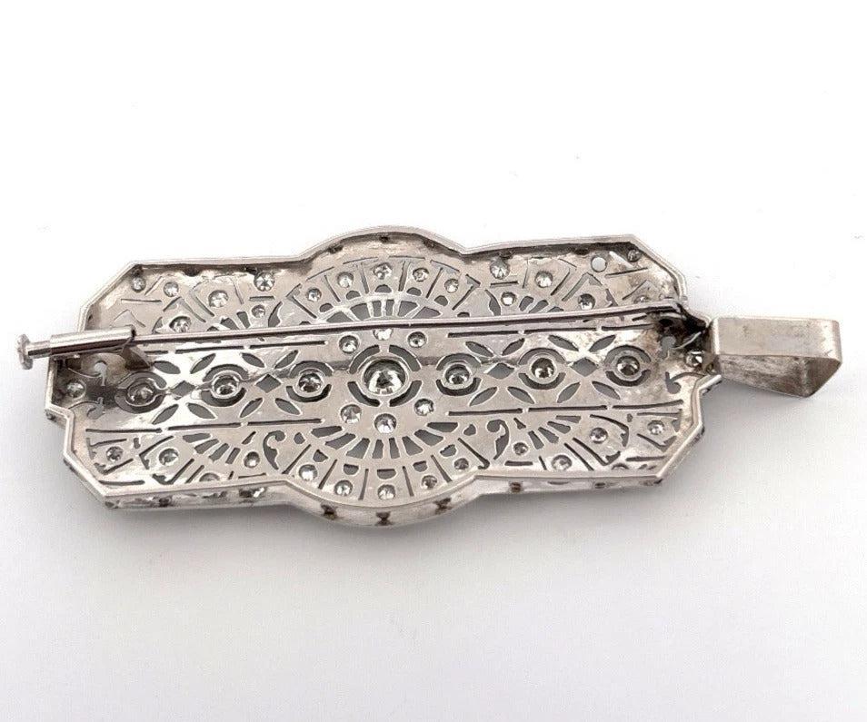 Vintage Platinum Pendant 1.60ctw 13.61g Art Deco Style Natural Diamond Brooch - Devine & Co.