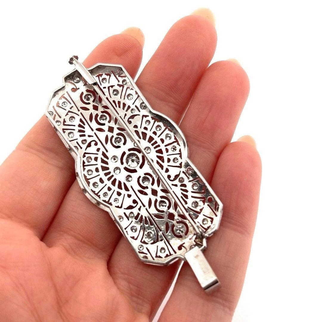 Vintage Platinum Pendant 1.60ctw 13.61g Art Deco Style Natural Diamond Brooch - Devine & Co.