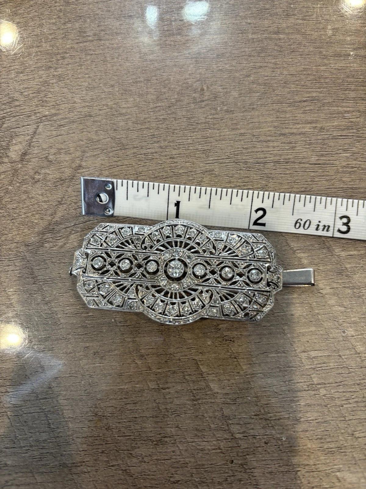 Vintage Platinum Pendant 1.60ctw 13.61g Art Deco Style Natural Diamond Brooch - Devine & Co.